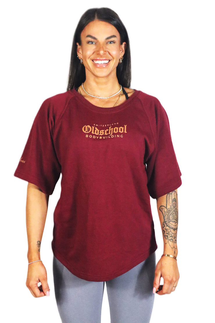 Oldschool Bodybuilding Switzerland Infinity Series Classic Oversized Shirt - Bordeaux/Gold