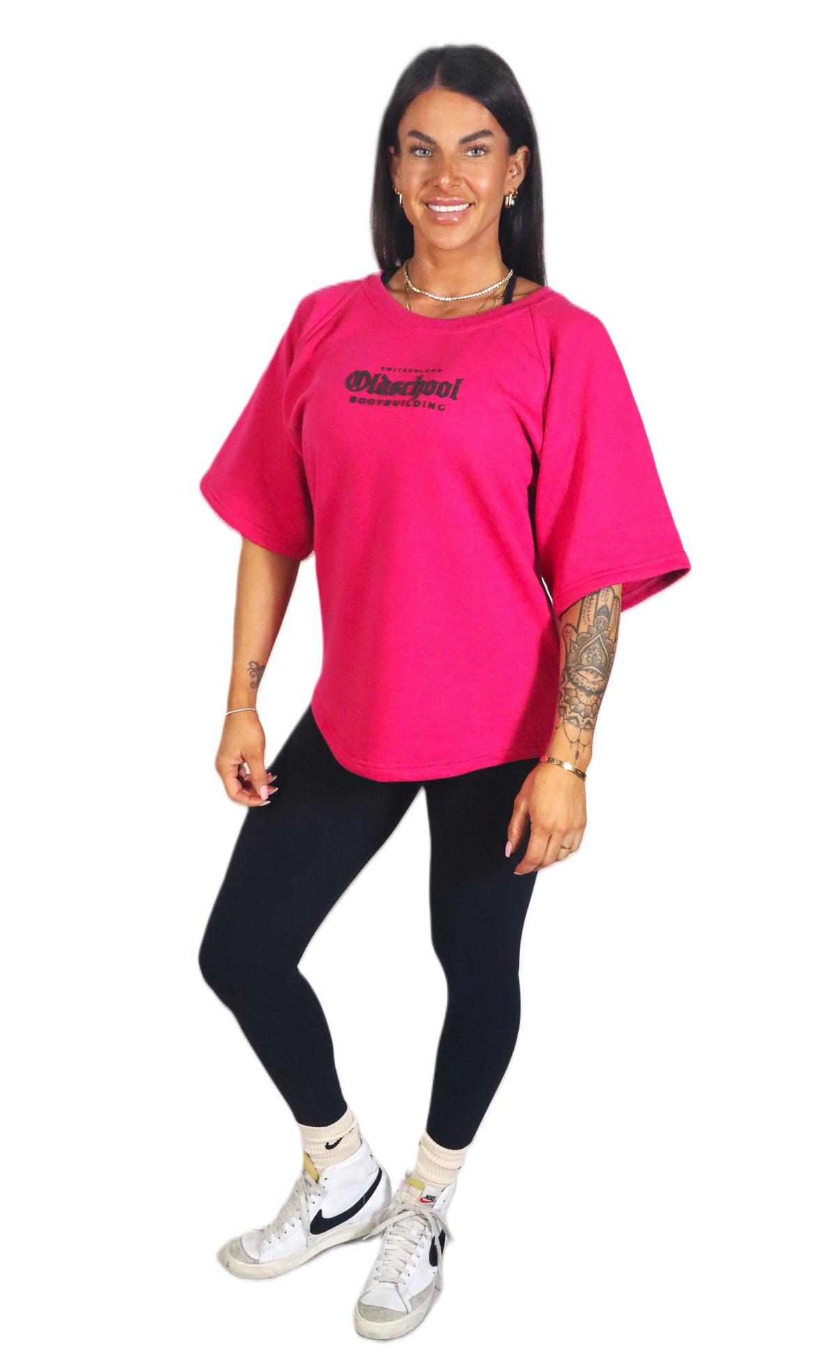 Oldschool Bodybuilding Switzerland Classic Oversized Shirt - Pink/Schwarz