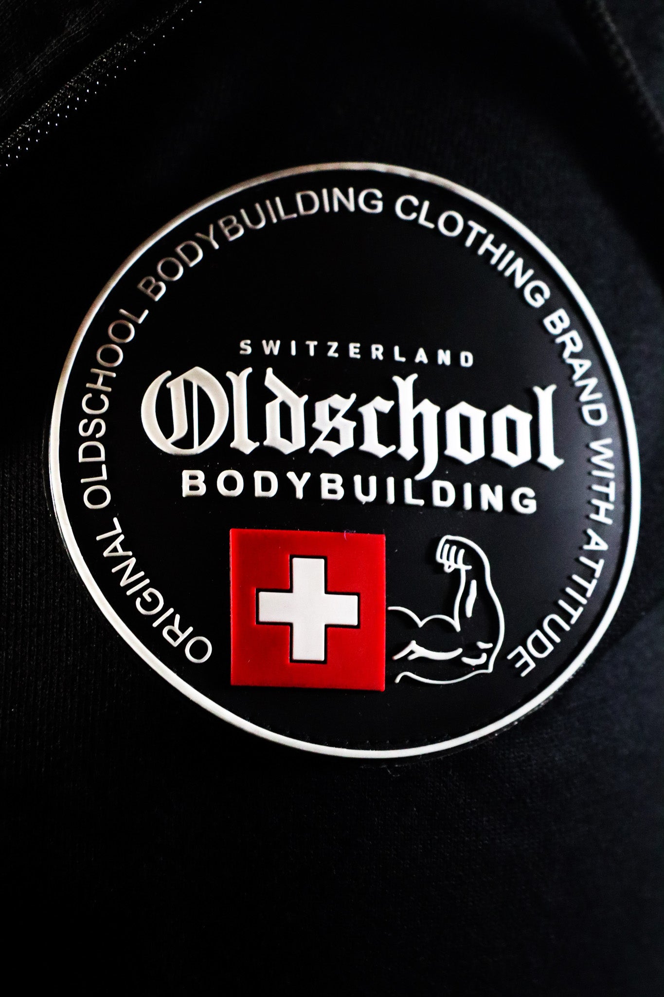 Oldschool Bodybuilding Switzerland Womens Legacy Badges Zipped Hoodie - Schwarz/Blau