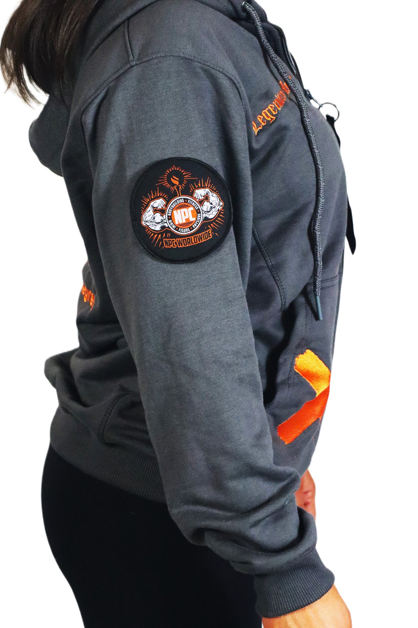 Oldschool Bodybuilding Switzerland Womens Legacy Badges Zipped Hoodie - Grau/Orange
