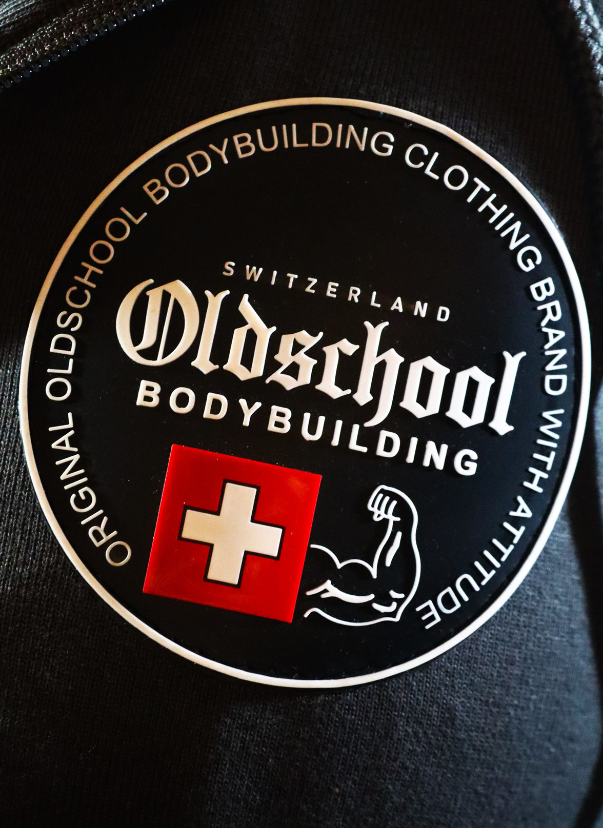 Oldschool Bodybuilding Switzerland Womens Legacy Badges Zipped Hoodie - Grau/Orange
