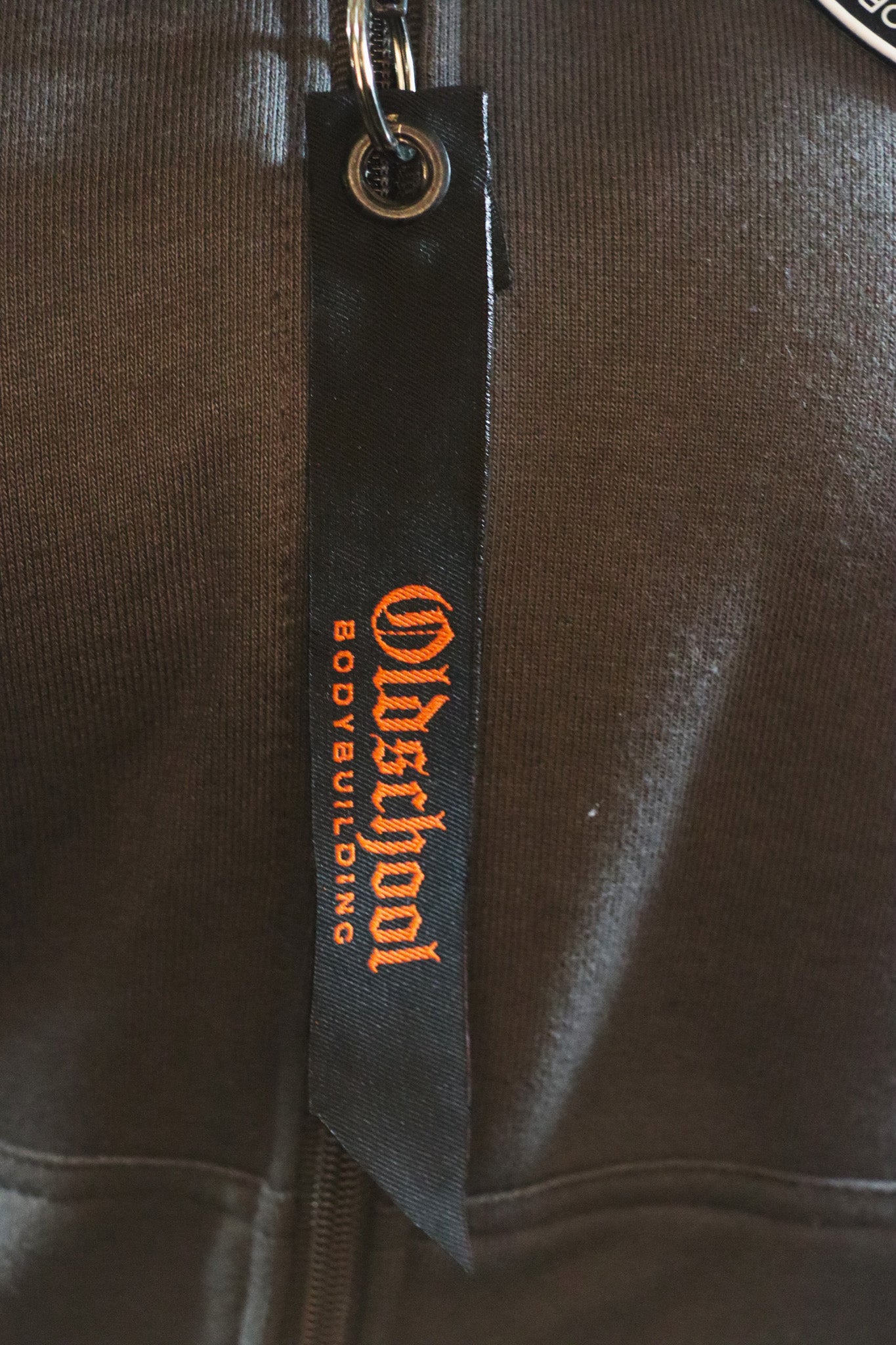 Oldschool Bodybuilding Switzerland Womens Legacy Badges Zipped Hoodie - Grau/Orange