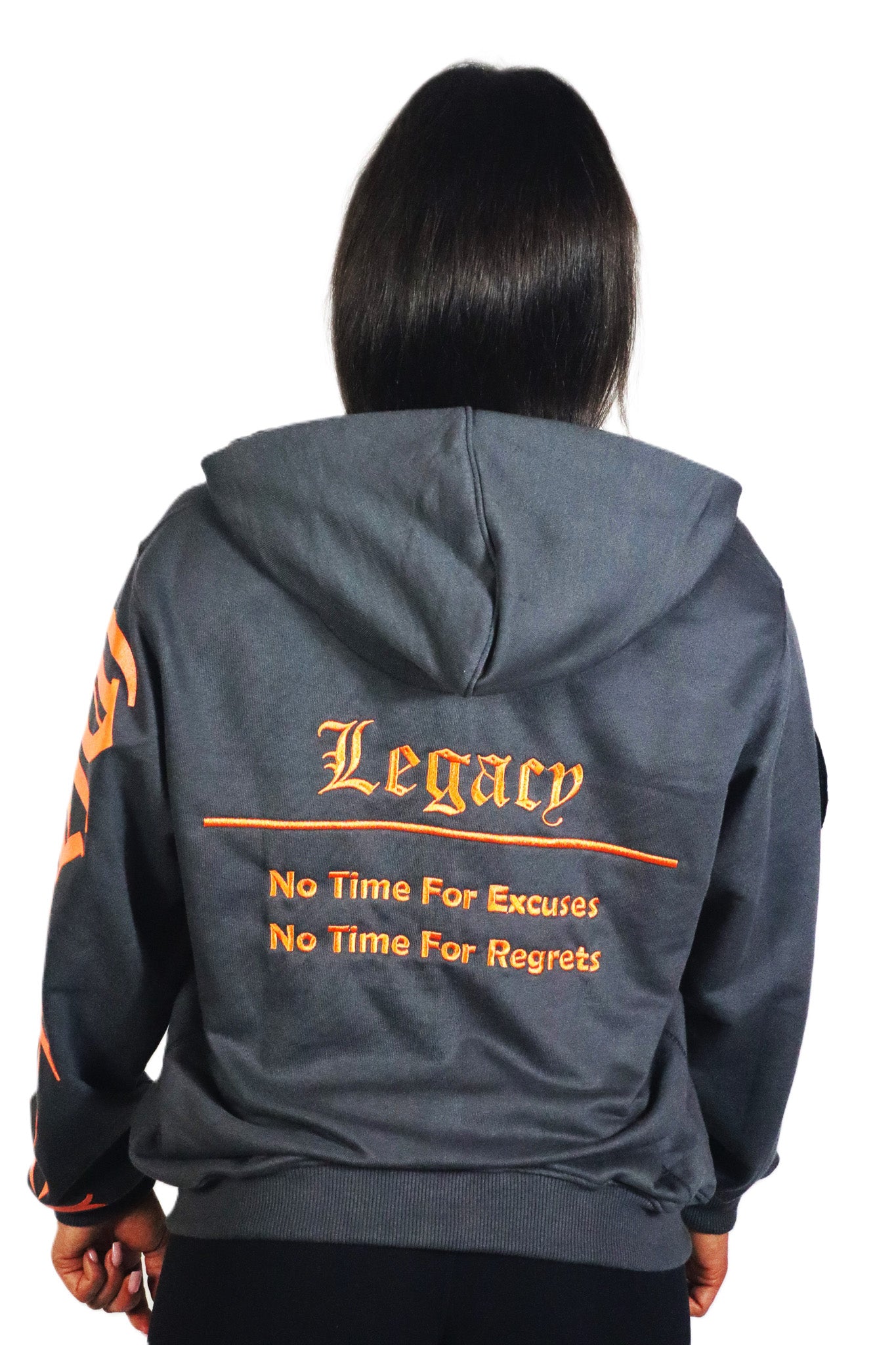 Oldschool Bodybuilding Switzerland Womens Legacy Badges Zipped Hoodie - Grau/Orange
