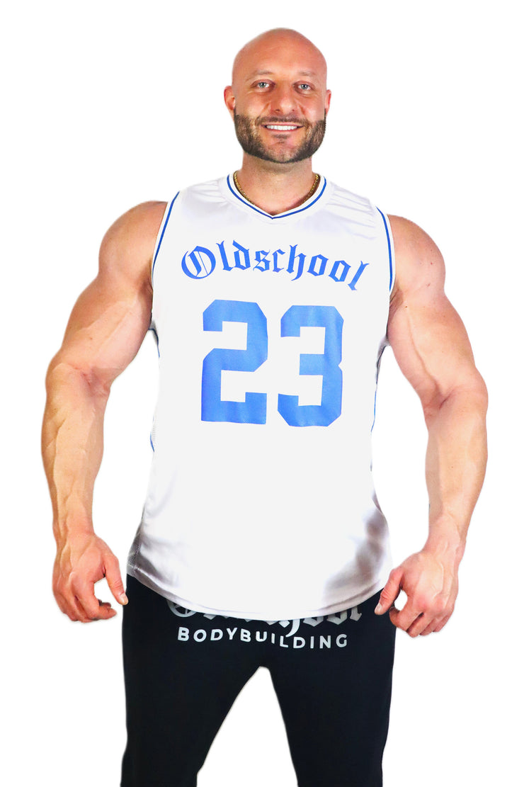 Oldschool Bodybuilding Switzerland Patrick 23 Tank Top - Weiss/Blau