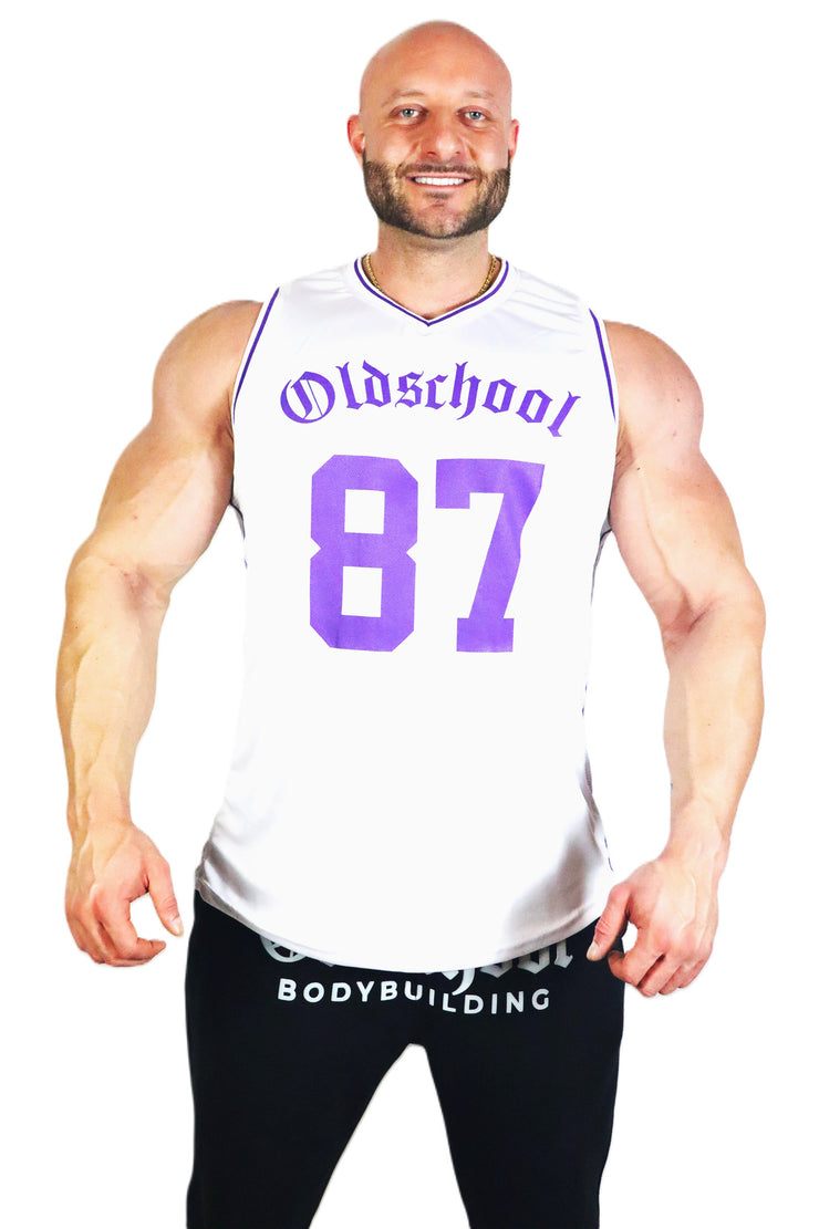 Oldschool Bodybuilding Switzerland Reto 87 Tank Top - Weiss/Violett