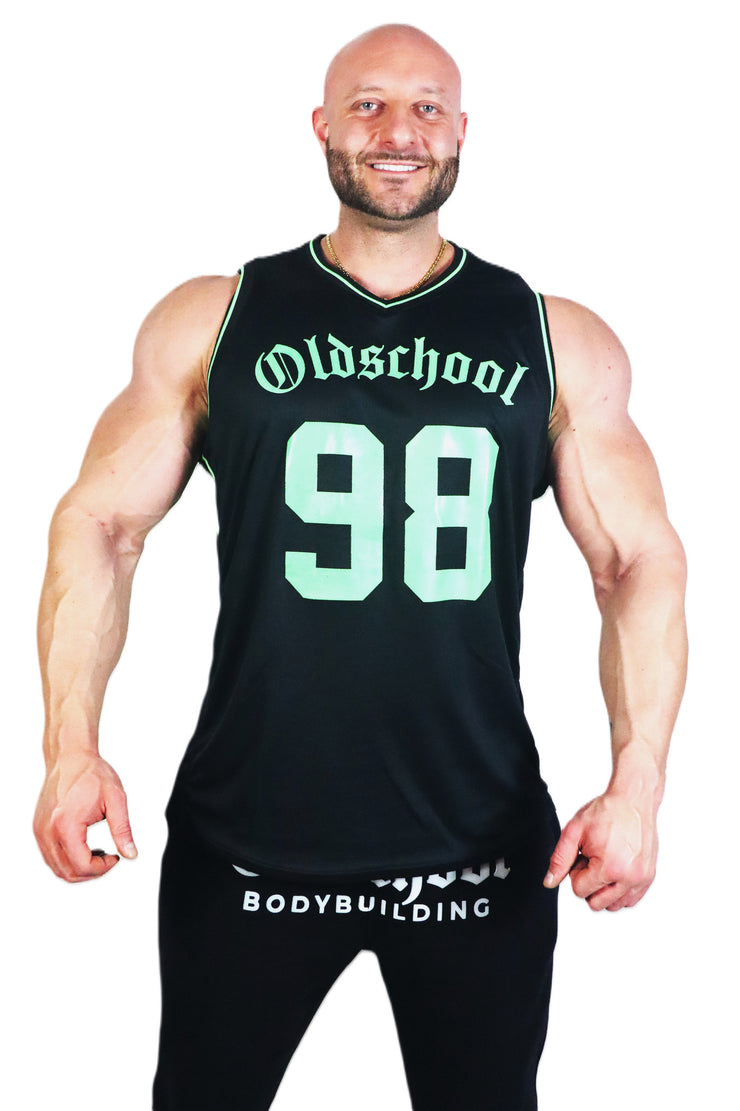 Oldschool Bodybuilding Switzerland Raffi 98 Tank Top - Schwarz/Neon Grün