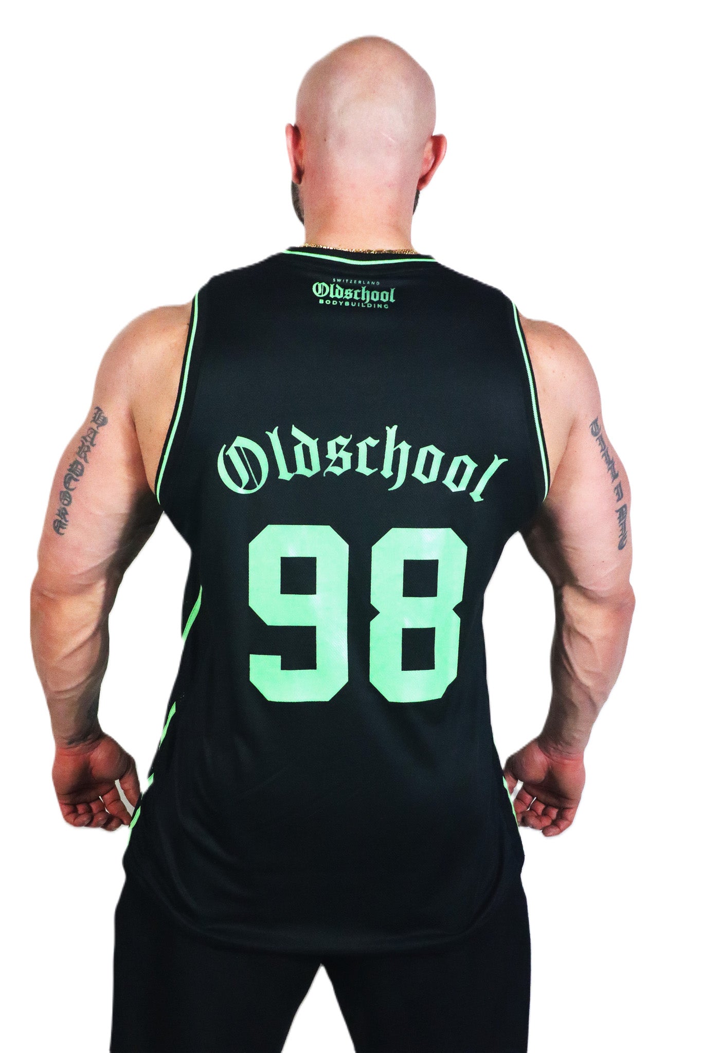 Oldschool Bodybuilding Switzerland Raffi 98 Tank Top - Schwarz/Neon Grün