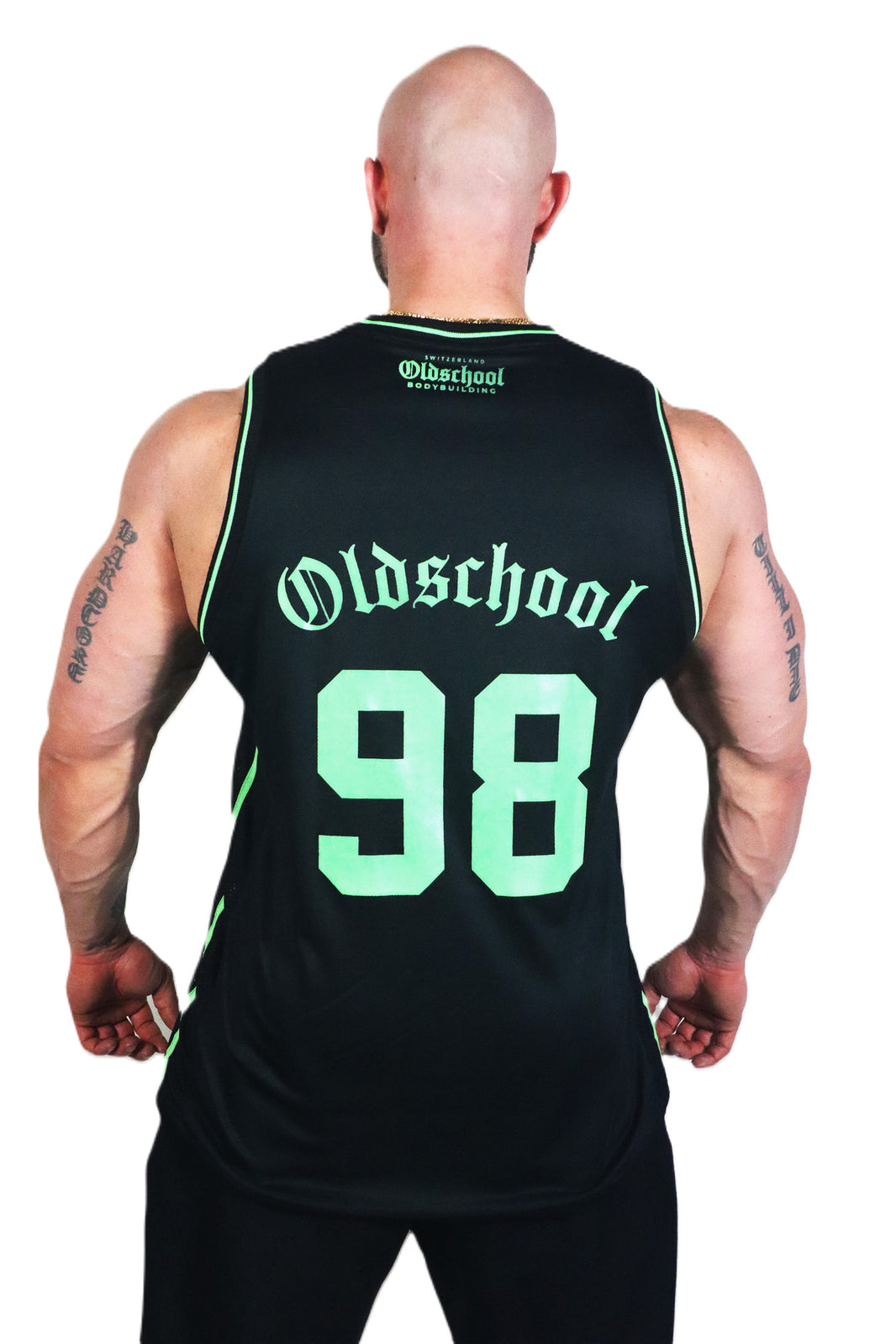 Oldschool Bodybuilding Switzerland Raffi 98 Tank Top - Schwarz/Neon Grün