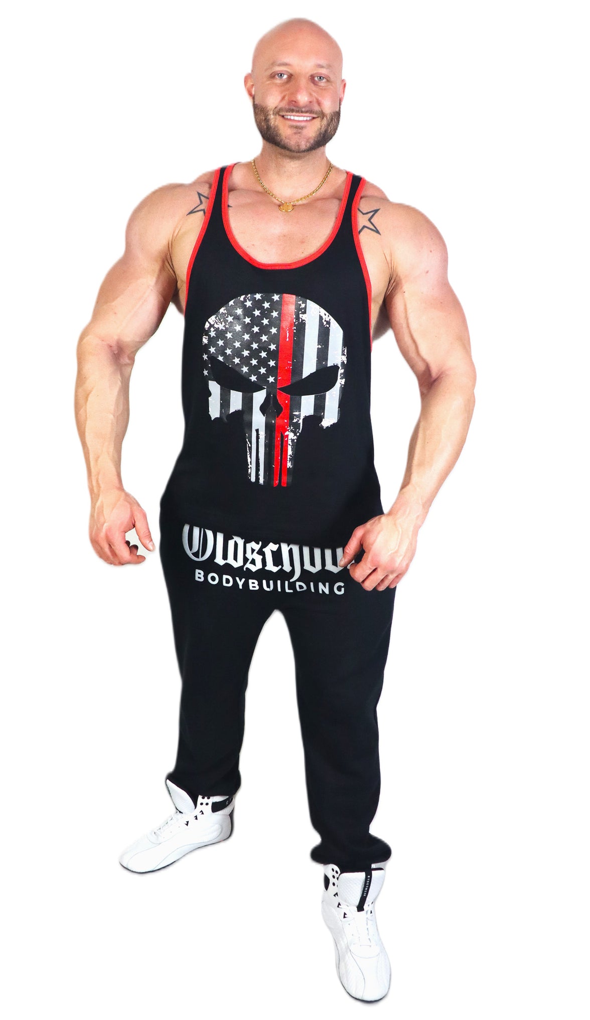 Oldschool Bodybuilding Switzerland Punisher Tank Top - Schwarz/Rot