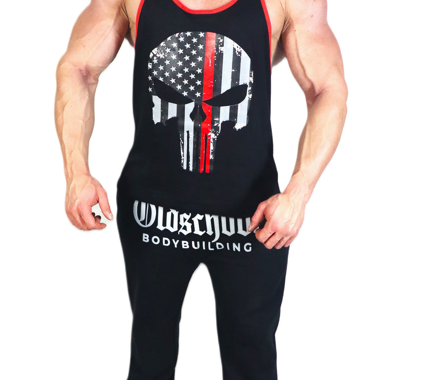 Oldschool Bodybuilding Switzerland Punisher Tank Top - Schwarz/Rot