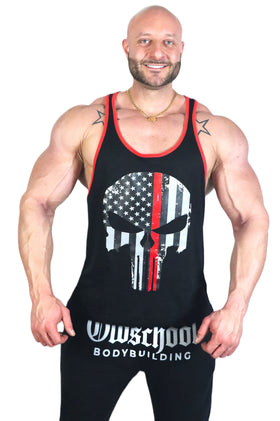 Oldschool Bodybuilding Switzerland Punisher Tank Top - Schwarz/Rot