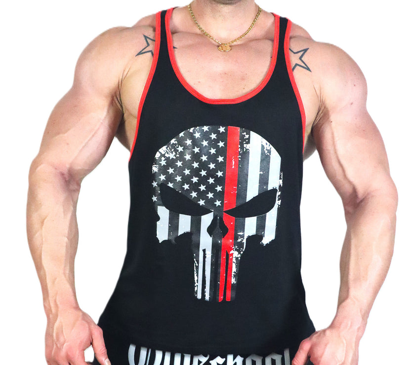 Oldschool Bodybuilding Switzerland Punisher Tank Top - Schwarz/Rot