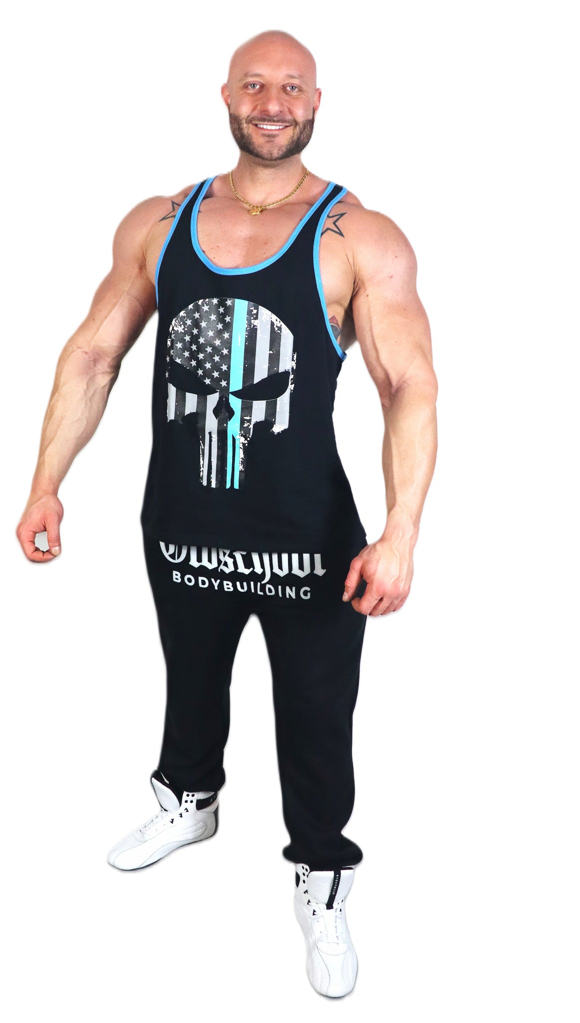 Oldschool Bodybuilding Switzerland Punisher Tank Top - Schwarz/Blau