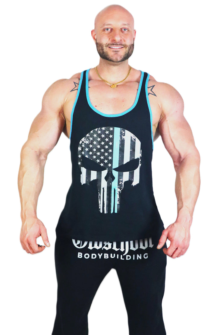 Oldschool Bodybuilding Switzerland Punisher Tank Top - Schwarz/Blau