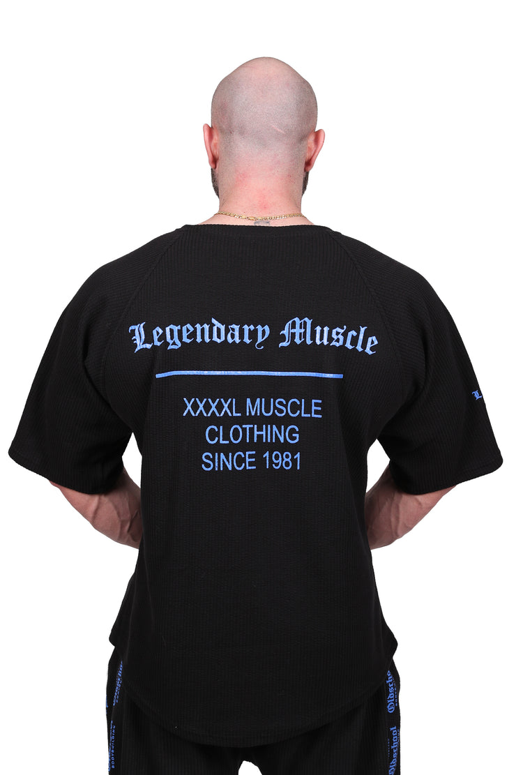 Oldschool Bodybuilding Switzerland  Legendary Muscle Rip Oversized Shirt - Schwarz/Blau