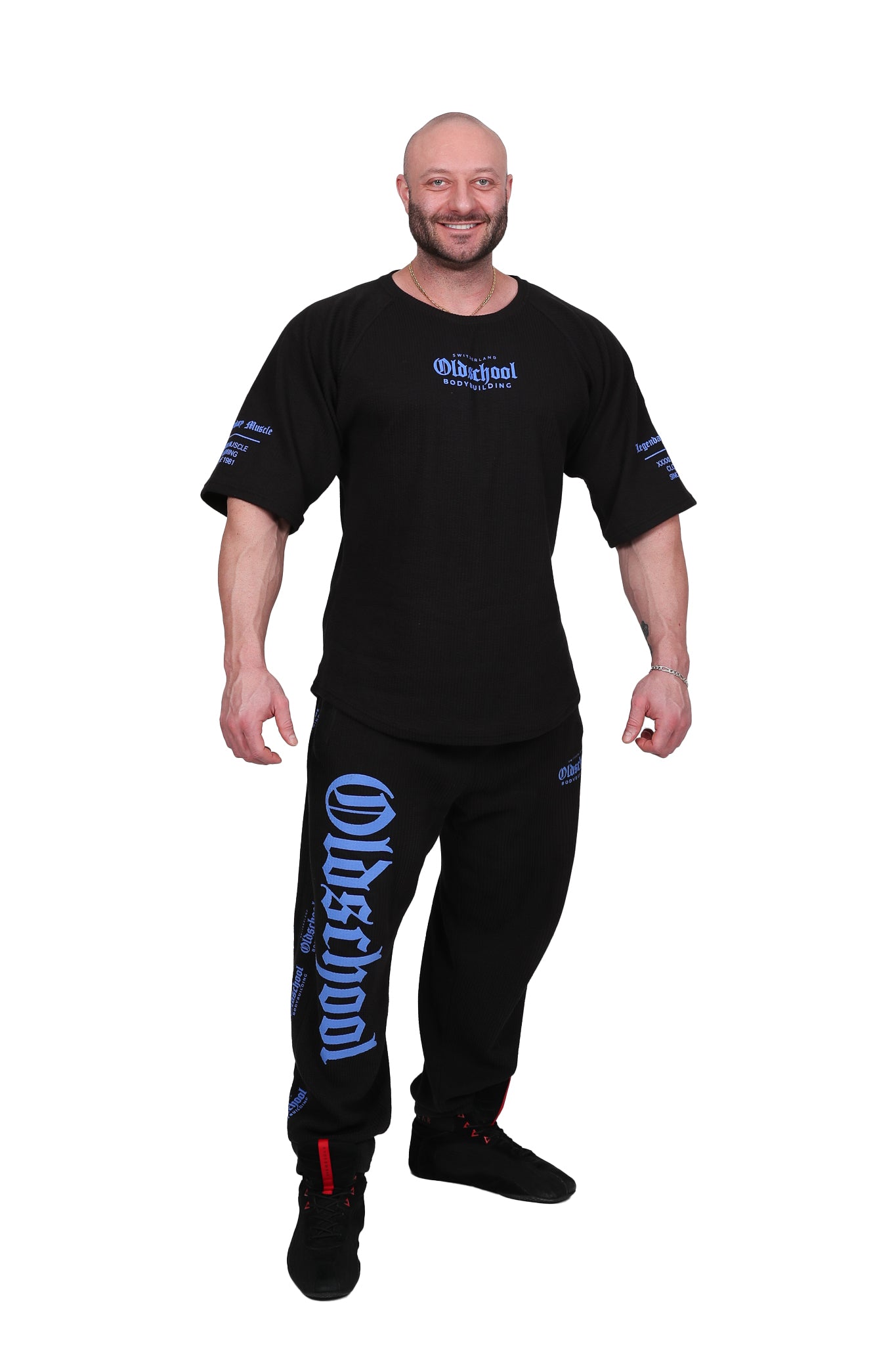 Oldschool Bodybuilding Switzerland  Legendary Muscle Rip Oversized Shirt - Schwarz/Blau