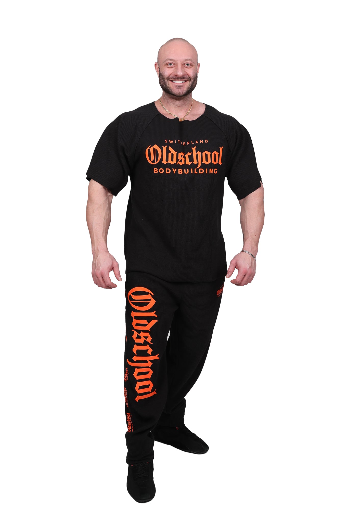 Oldschool Bodybuilding Switzerland Rip Rag Top - Schwarz/Orange