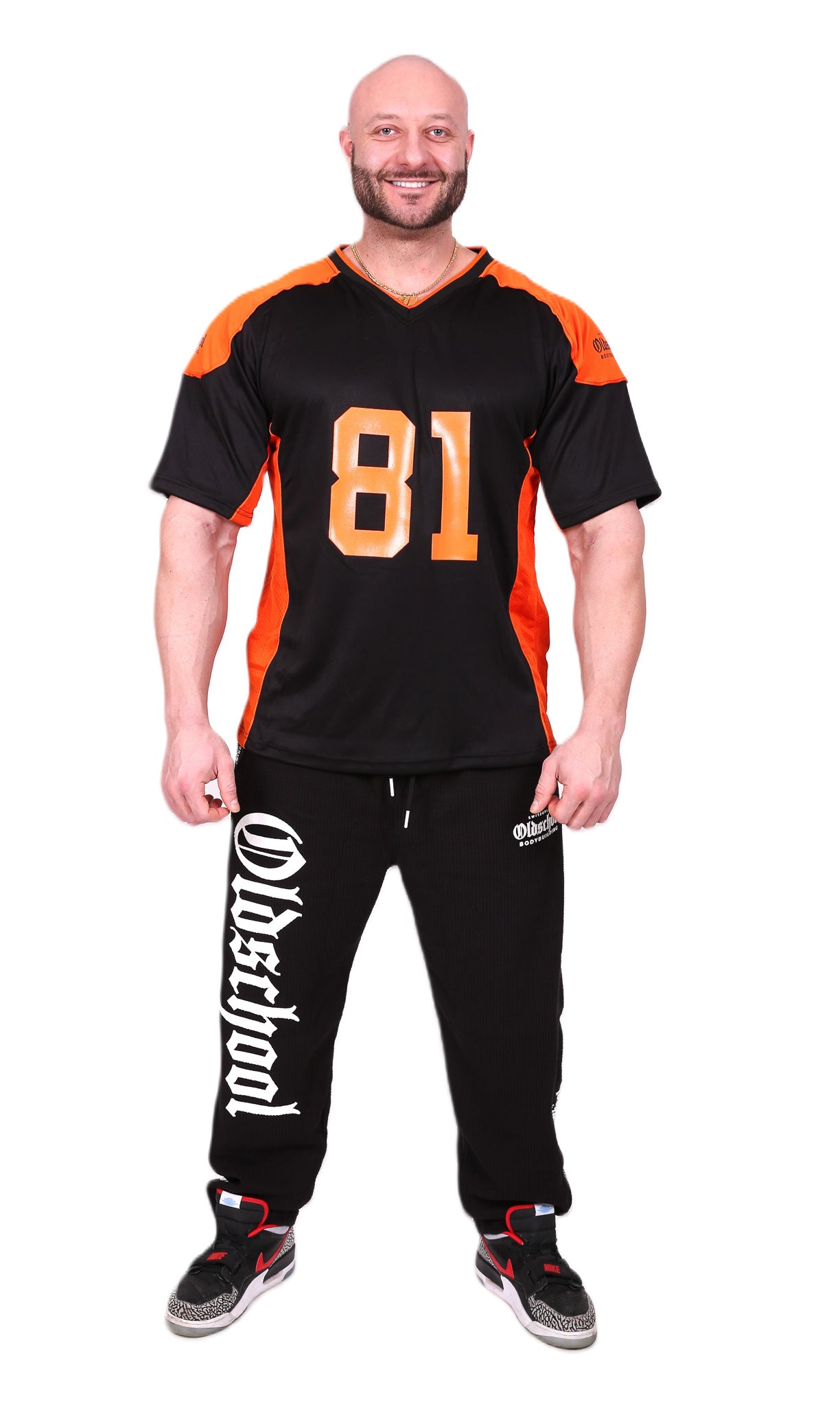 Oldschool Bodybuilding Switzerland 81 Football Shirt - Schwarz/Orange