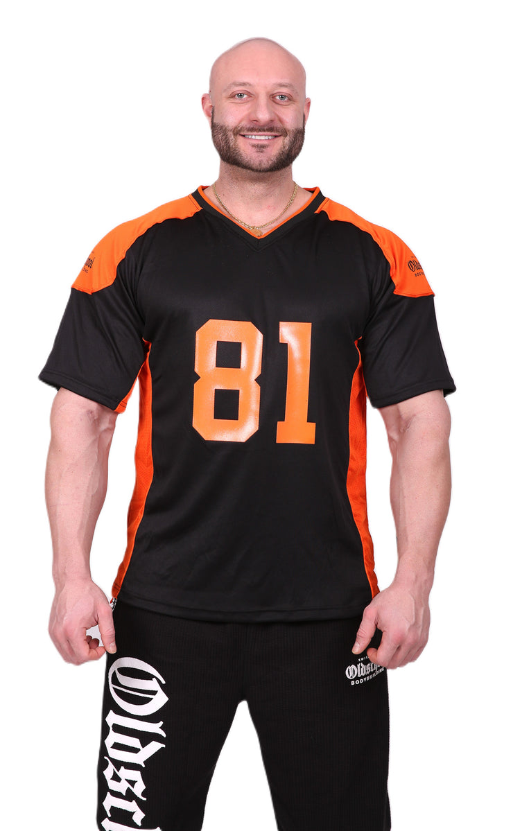 Oldschool Bodybuilding Switzerland 81 Football Shirt - Schwarz/Orange