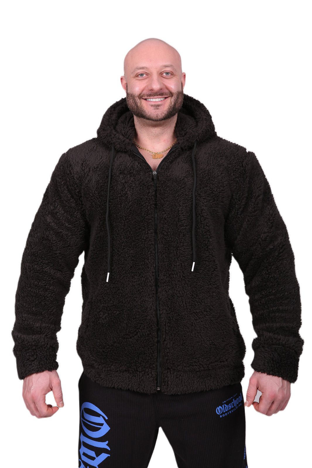 Oldschool Bodybuilding Switzerland Teddy Zipped Hoodie - Schwarz