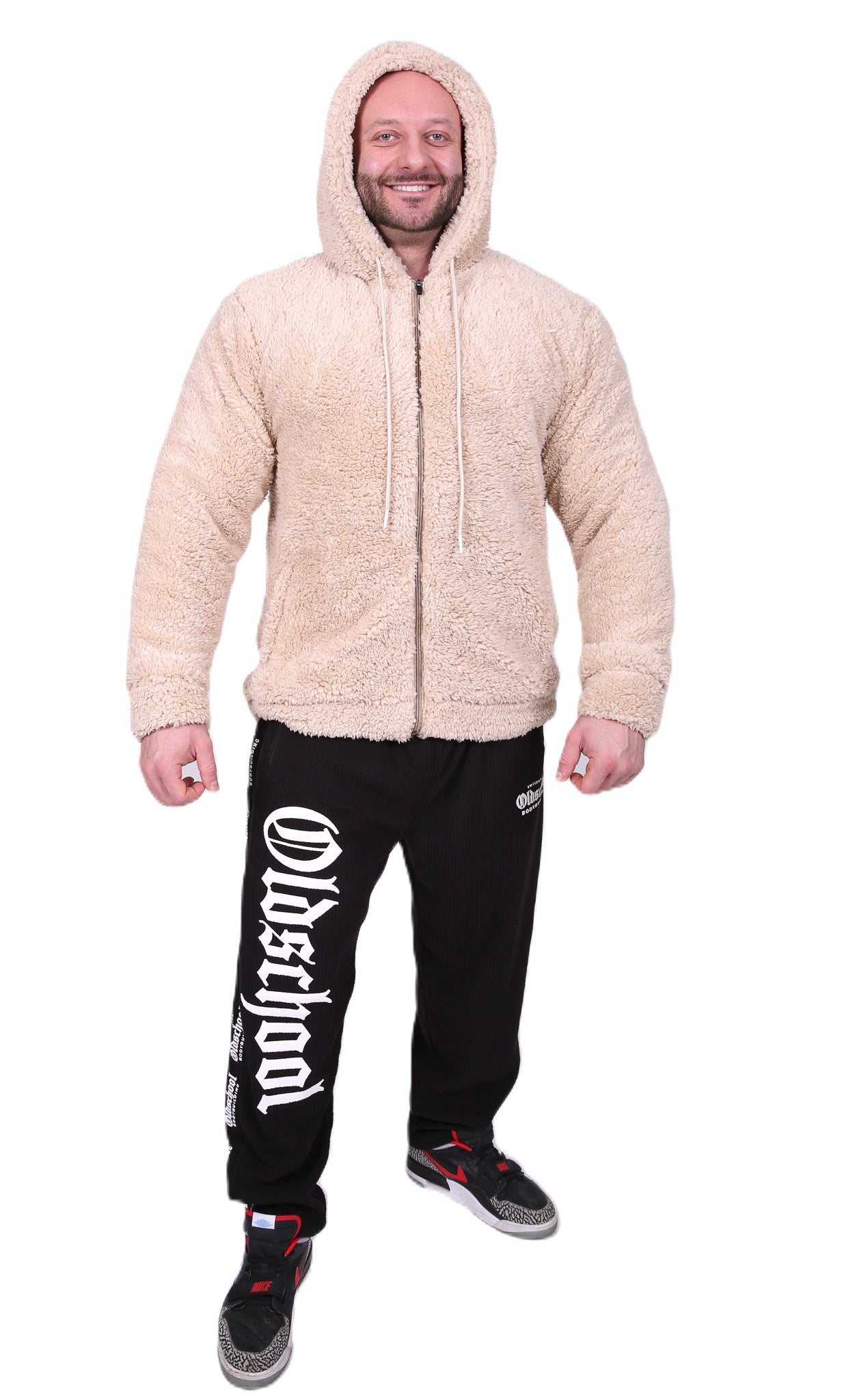 Oldschool Bodybuilding Switzerland Teddy Zipped Hoodie - Beige
