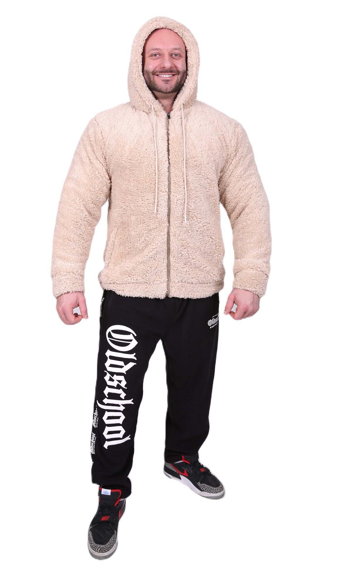 Oldschool Bodybuilding Switzerland Teddy Zipped Hoodie - Beige