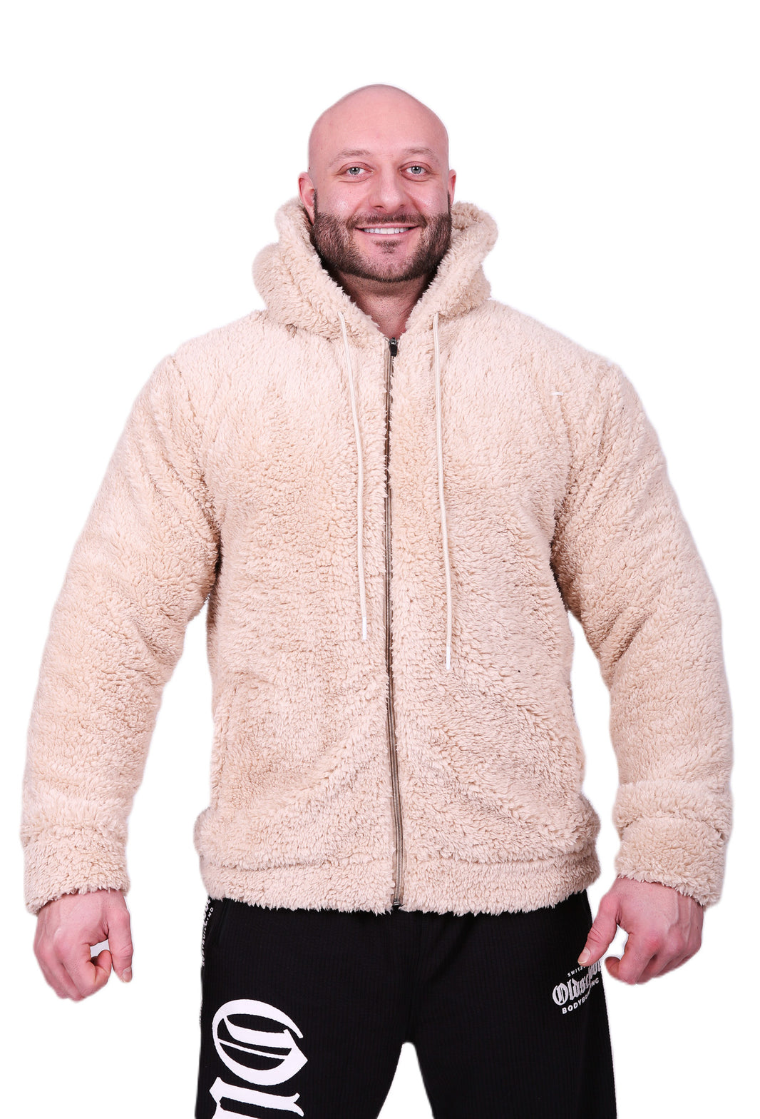 Oldschool Bodybuilding Switzerland Teddy Zipped Hoodie - Beige