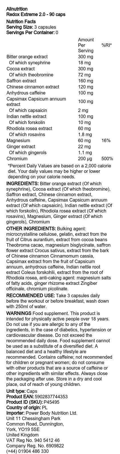 All Nutrition Redox Hardcore Fatburner 90 Kapseln