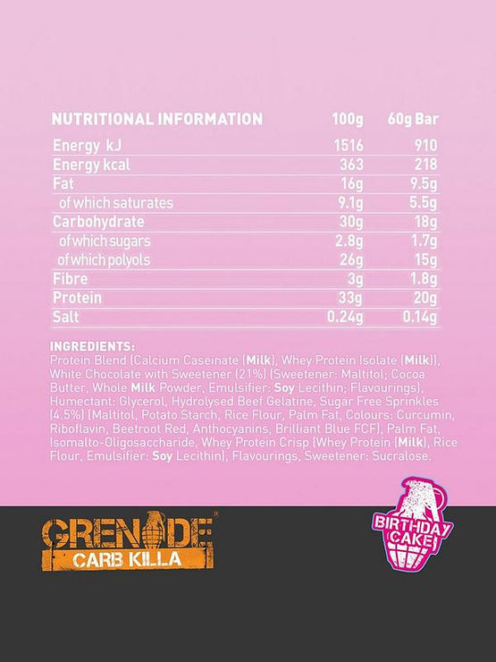 Grenade Carb Killa Protein Riegel - Birthday Cake