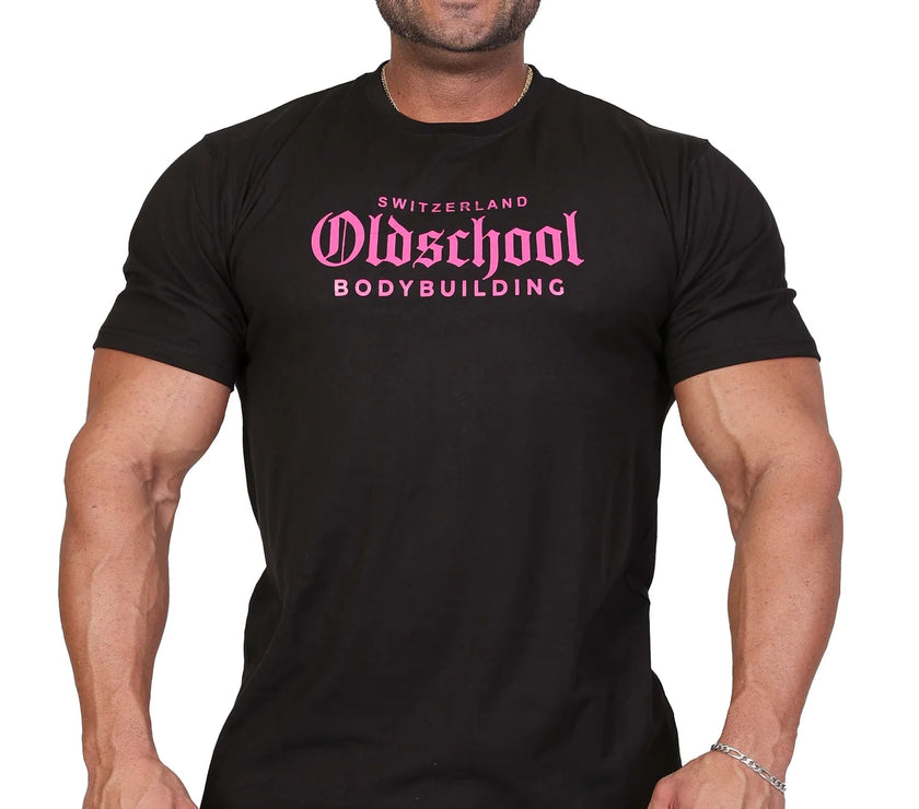 Oldschool Bodybuilding Switzerland Chinon Fitted Tee - Schwarz/Pink