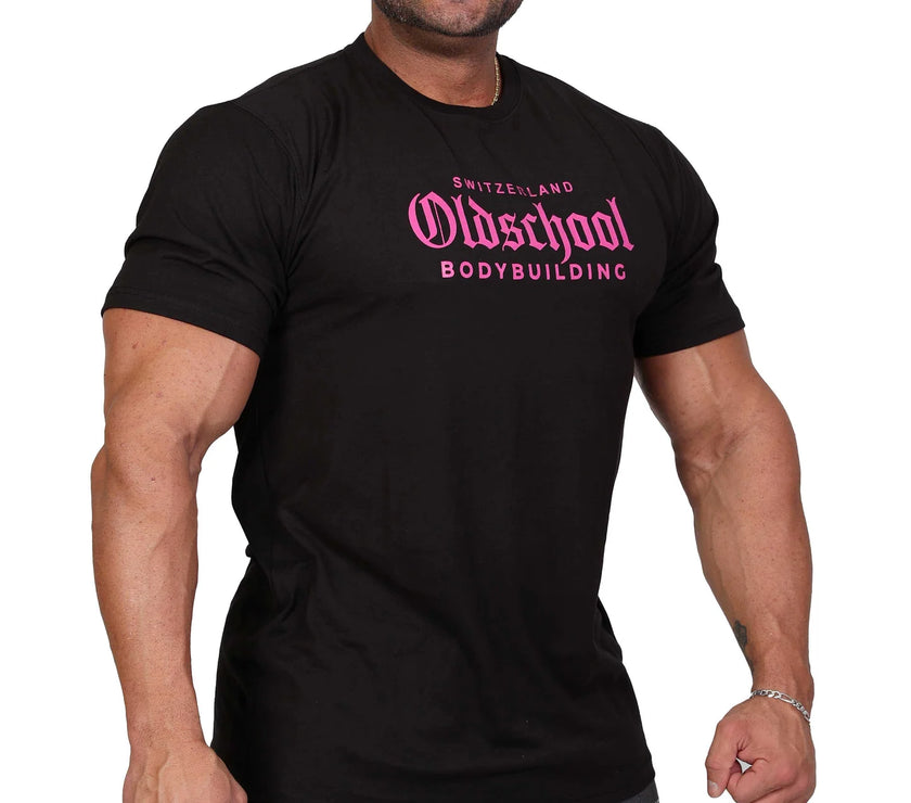 Oldschool Bodybuilding Switzerland Chinon Fitted Tee - Schwarz/Pink