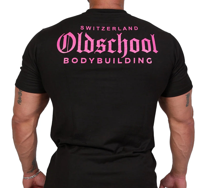 Oldschool Bodybuilding Switzerland Chinon Fitted Tee - Schwarz/Pink