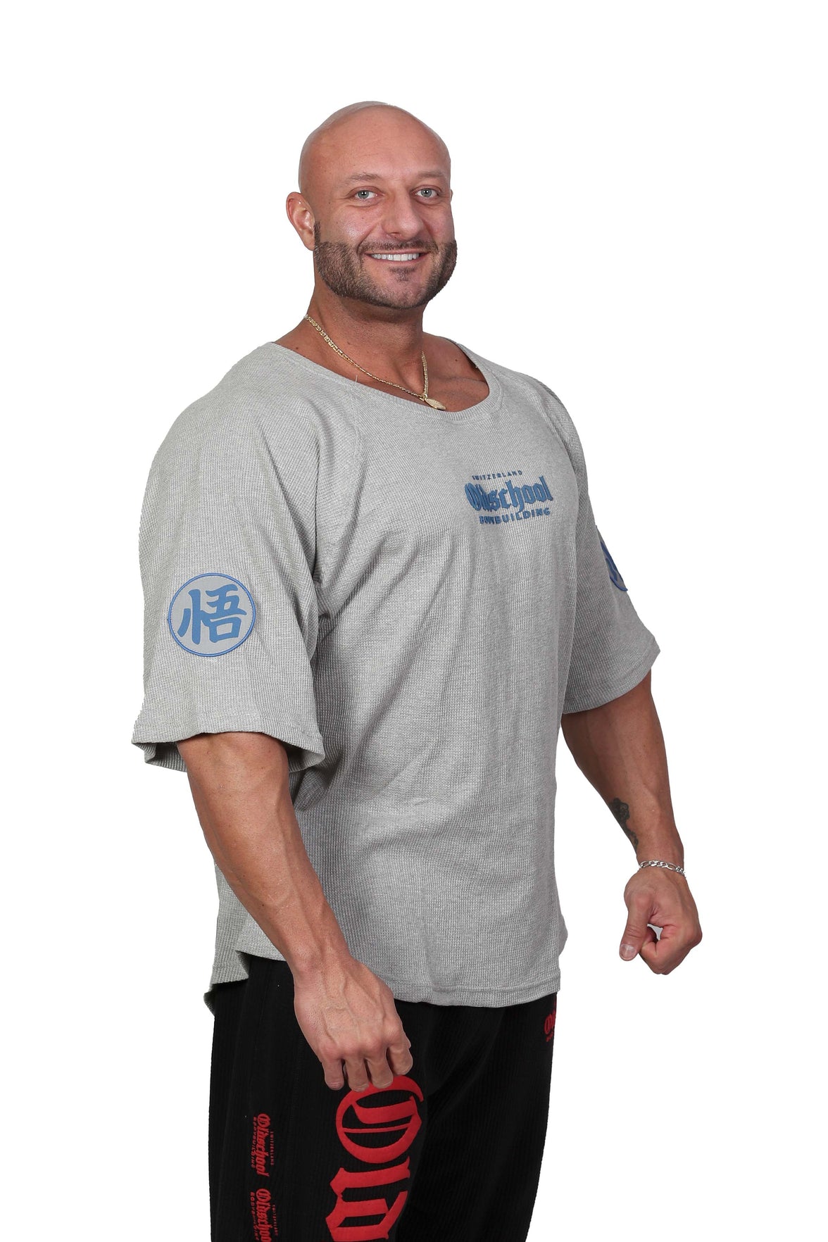 Oldschool Bodybuilding Switzerland Vegetapump Oversized Tee - Grau/Blau