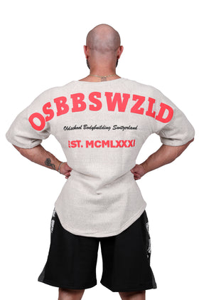 Oldschool Bodybuilding Switzerland Fanadix Oversize Tee - Beige/Rot