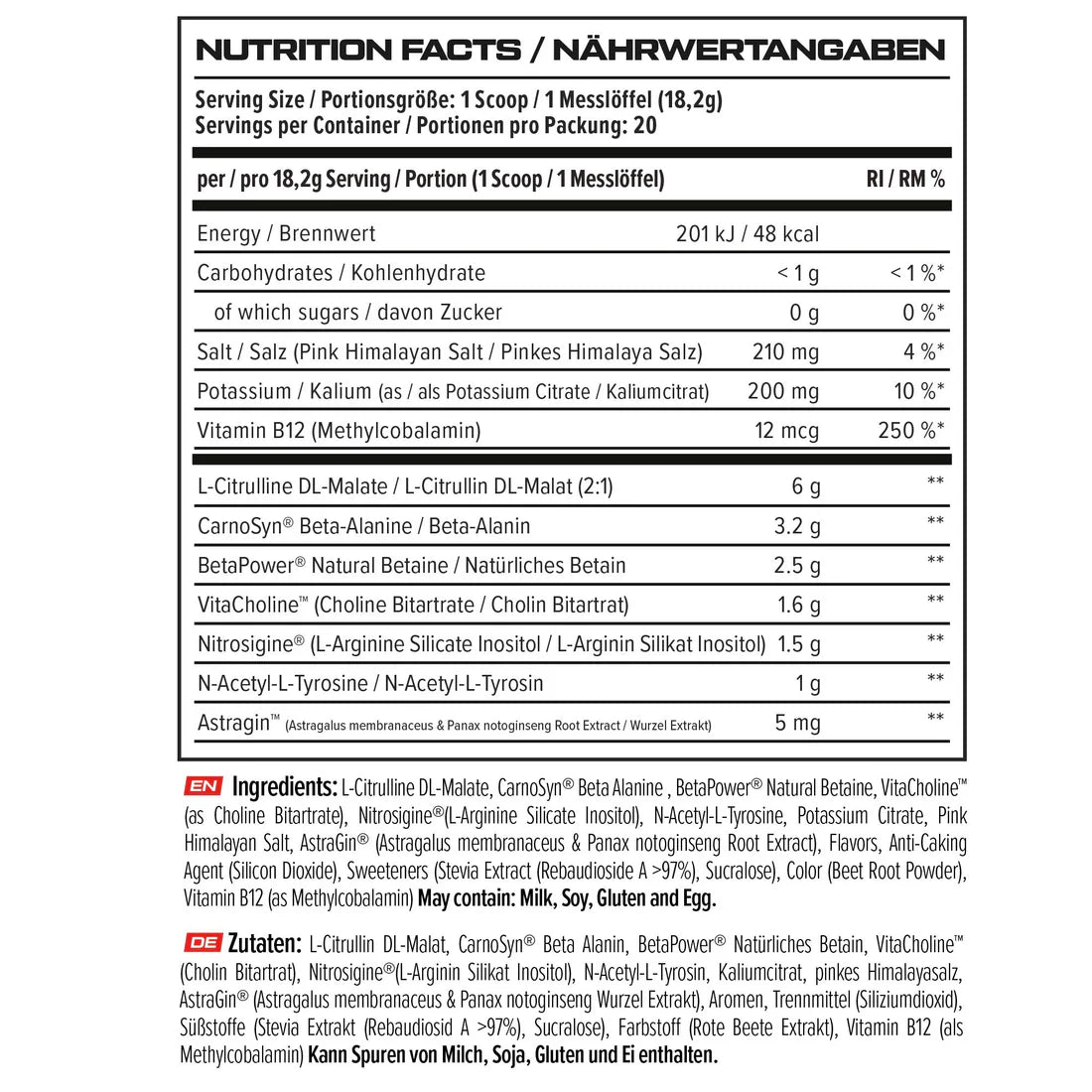 Vast V8 Nitro Zero Caffeine Pre-Workout 364g