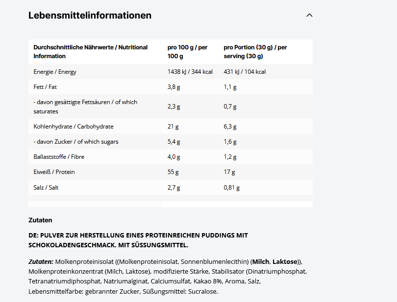 Inlead Protein Pudding Chocolate 500g