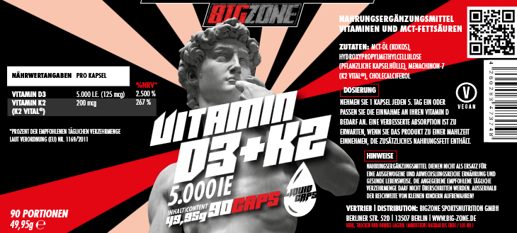 Big Zone Vitamin D3 + K2 - 90 Kapseln