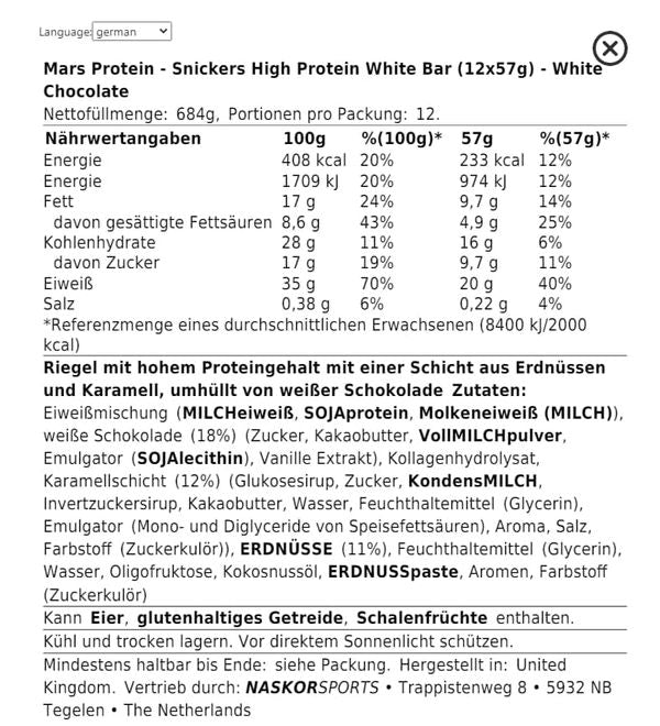 Snickers HI-Protein Bar - White
