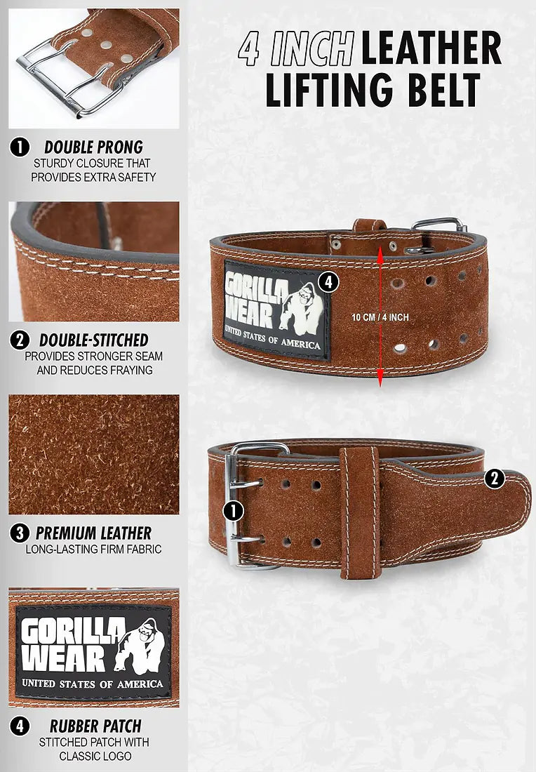 Gorilla Wear 4 Inch Leather Lifting Belt - Schwarz