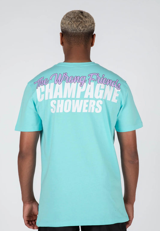 Wrong Friends Champagne Showers T-Shirt-Hellblau