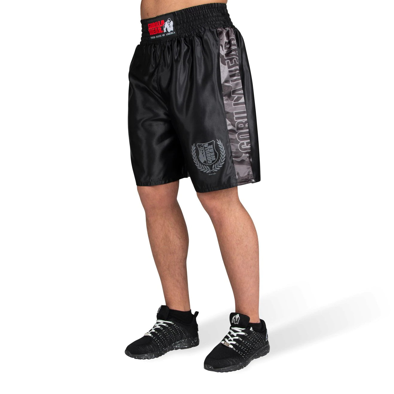 Gorilla Wear Vaiden Boxing Shorts - Schwarz/Grau Camo