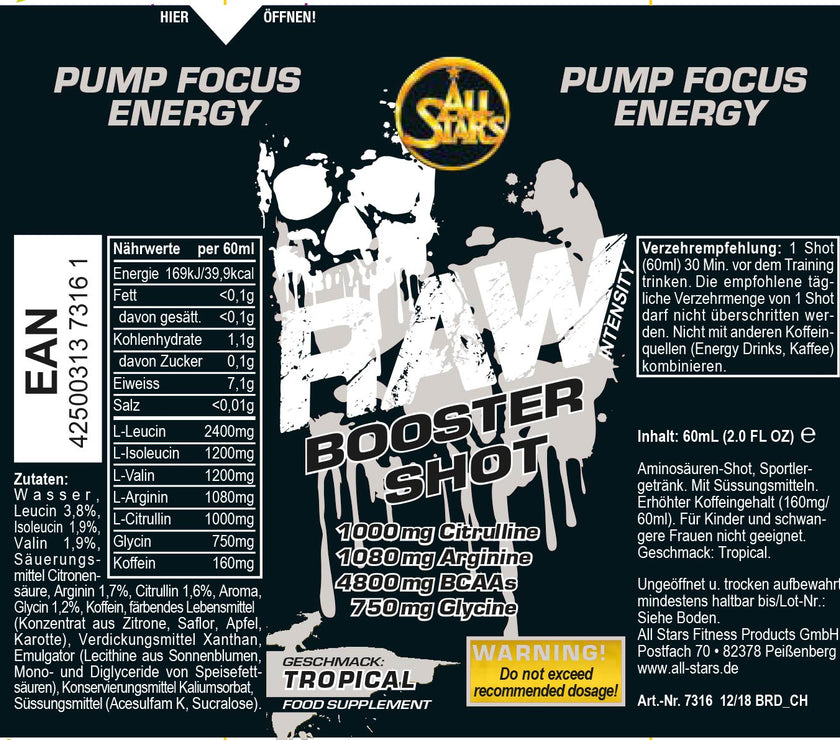 All Stars Raw Intensity Shot Booster - 16x60ml