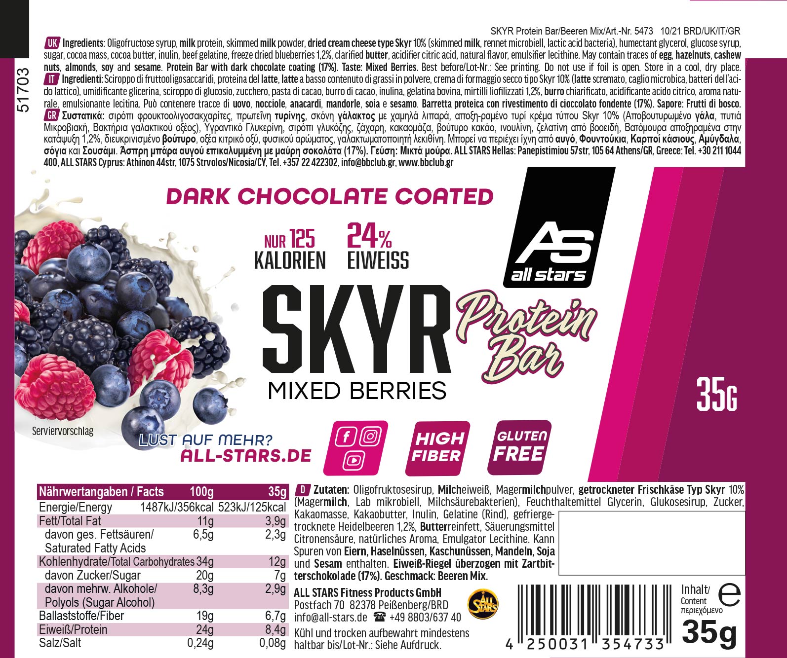 All Stars Skyr Protein Riegel 1x35g