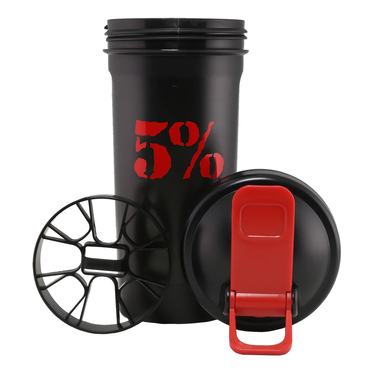 5% Nutrition 20oz Shaker Cup with Flip Top - Schwarz/Rot