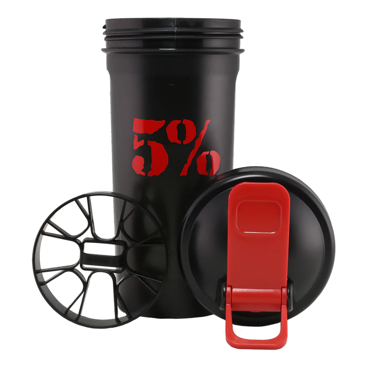 5% Nutrition 20oz Shaker Cup with Flip Top - Schwarz/Rot