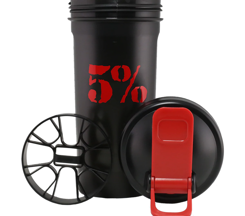 5% Nutrition 20oz Shaker Cup with Flip Top - Schwarz/Rot
