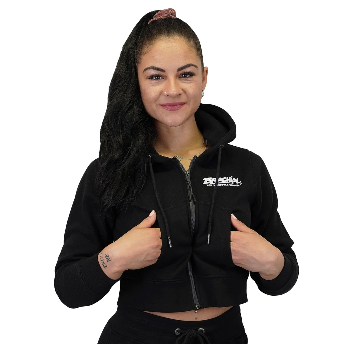 Brachial Cropped Zip Hoody Breezy - Schwarz