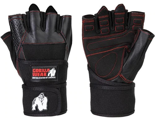 Gorilla Wear Dallas Wrist Wrap Gloves - Schwarz mit roten Nähten