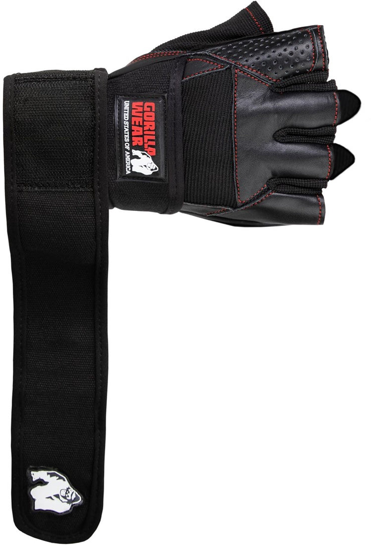 Gorilla Wear Dallas Wrist Wrap Gloves - Schwarz mit roten Nähten