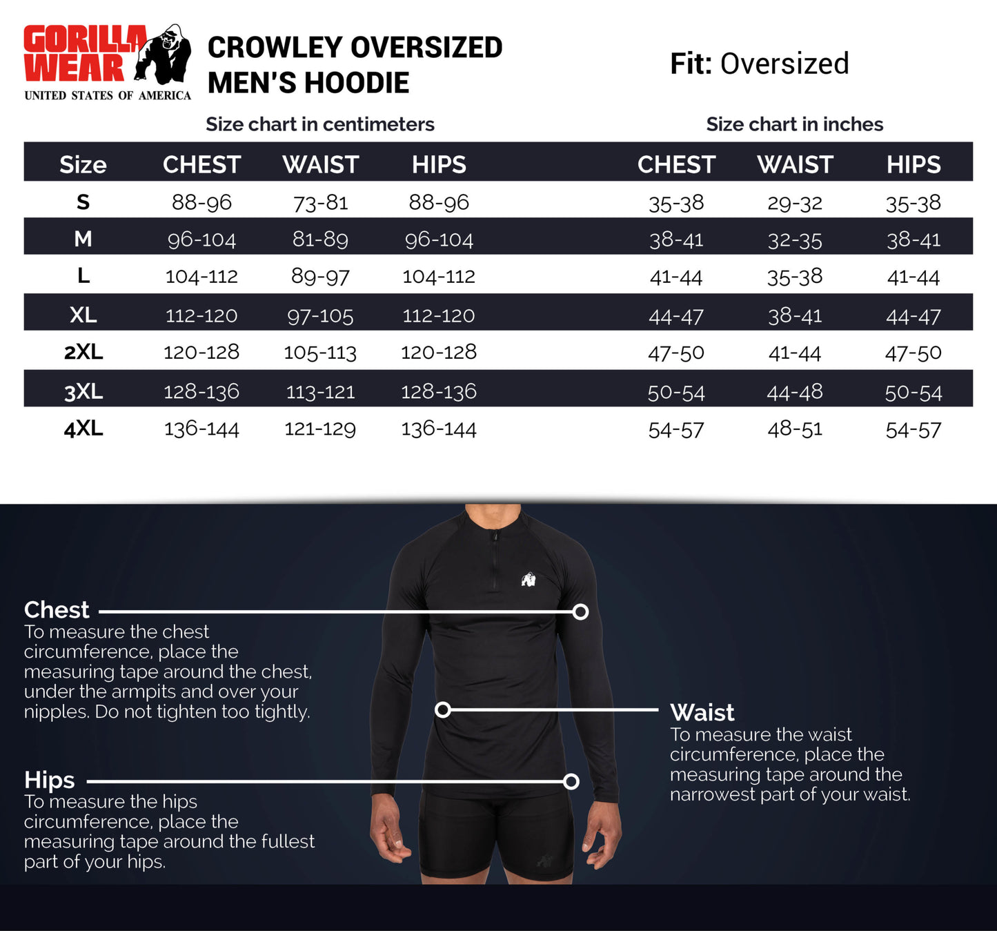 Gorilla Wear Crowley Men`s Oversized Hoodie - Schwarz